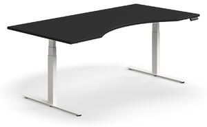 Výškovo nastaviteľný stôl QBUS, ergonomický, 2000x1000 mm, biely rám, čierna