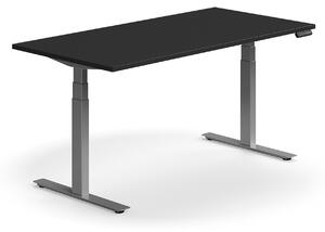 Výškovo nastaviteľný stôl QBUS, rovný, 1600x800 mm, strieborný rám, čierna