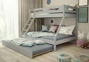 Poschodová posteľ z masívu DENIS vr. oboch roštov - 200x90/140 cm - šedá