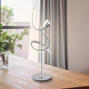 Stolná lampa Curls LED, strieborná, kov, výška 53 cm, stmievateľná