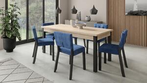 Stůl Adriana305 sonoma + 6x modrá jídelní židle