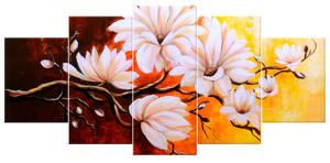 Ručne maľovaný obraz Farebné magnólie - 5 dielny Rozmery: 150 x 105 cm