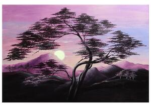 Ručne maľovaný obraz Horská krajinka a silný strom Rozmery: 120 x 80 cm