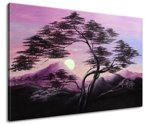 Ručne maľovaný obraz Horská krajinka a silný strom Rozmery: 120 x 80 cm