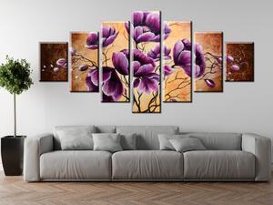 Ručne maľovaný obraz Rastúce fialové kvety - 7 dielny Rozmery: 210 x 100 cm