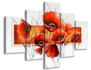 Ručne maľovaný obraz Silný Vlčí mak - 5 dielny Rozmery: 100 x 70 cm