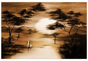 Ručne maľovaný obraz Africký západ slnka Rozmery: 120 x 80 cm