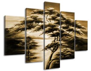 Ručne maľovaný obraz Silné stromy - 5 dielny Rozmery: 150 x 105 cm