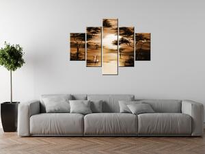 Ručne maľovaný obraz Africký západ slnka - 5 dielny Rozmery: 100 x 70 cm
