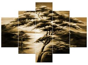 Ručne maľovaný obraz Silné stromy - 5 dielny Rozmery: 100 x 70 cm