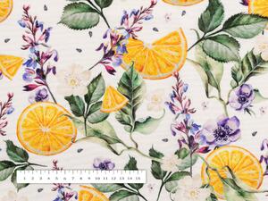 Biante Dekoračný obdĺžnikový obrus PML-103 Pomaranče medzi kvetmi na bielom 50x100 cm