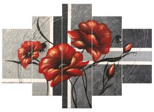 Ručne maľovaný obraz Vírivé maky - 5 dielny Rozmery: 100 x 70 cm