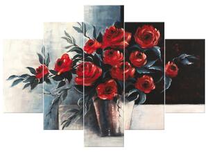 Ručne maľovaný obraz Ruže vo váze - 5 dielny Rozmery: 150 x 105 cm
