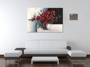 Ručne maľovaný obraz Ruže vo váze Rozmery: 100 x 70 cm