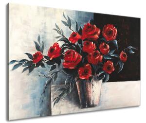 Ručne maľovaný obraz Ruže vo váze Rozmery: 120 x 80 cm