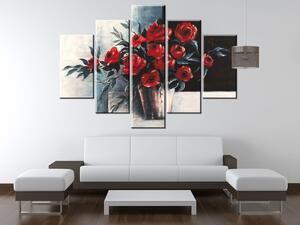 Ručne maľovaný obraz Ruže vo váze - 5 dielny Rozmery: 150 x 105 cm