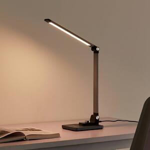 Lindby Stolná LED lampa Valtaris, sivá, hliník, stmievateľná, Hliník / sivá / zinok, Pracovňa / Kancelária, Plast, Moderný, Stolová lampa