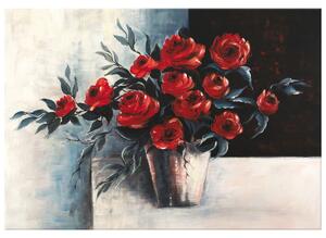 Ručne maľovaný obraz Ruže vo váze Rozmery: 120 x 80 cm