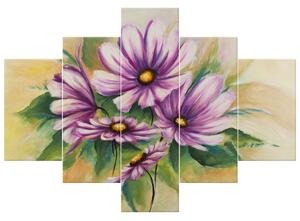 Ručne maľovaný obraz Kvety a zeleň - 5 dielny Rozmery: 100 x 70 cm