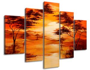 Ručne maľovaný obraz Západ slnka - 5 dielny Rozmery: 150 x 105 cm