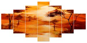 Ručne maľovaný obraz Západ slnka - 7 dielny Rozmery: 210 x 100 cm