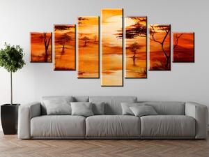 Ručne maľovaný obraz Západ slnka - 7 dielny Rozmery: 210 x 100 cm