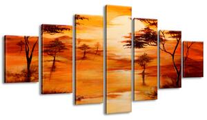 Ručne maľovaný obraz Západ slnka - 7 dielny Veľkosť: 210 x 100 cm