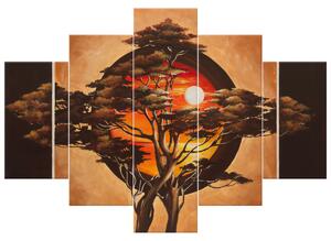 Ručne maľovaný obraz Sférický strom - 5 dielny Rozmery: 100 x 70 cm