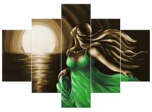 Ručne maľovaný obraz Žena v zelenom - 5 dielny Rozmery: 100 x 70 cm