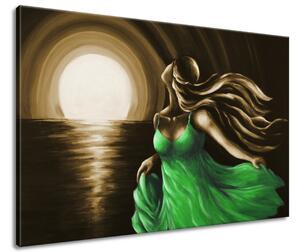 Ručne maľovaný obraz Žena v zelenom Rozmery: 120 x 80 cm