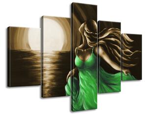 Ručne maľovaný obraz Žena v zelenom - 5 dielny Rozmery: 100 x 70 cm