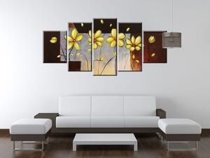 Ručne maľovaný obraz Žlté kvietky - 5 dielny Rozmery: 150 x 70 cm