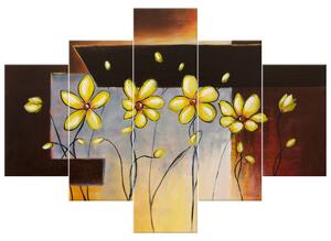 Ručne maľovaný obraz Žlté kvietky - 5 dielny Rozmery: 100 x 70 cm