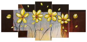 Ručne maľovaný obraz Žlté kvietky - 5 dielny Rozmery: 150 x 70 cm