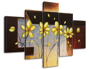 Ručne maľovaný obraz Žlté kvietky - 5 dielny Rozmery: 100 x 70 cm