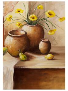 Ručne maľovaný obraz Žlté kvety vo váze Rozmery: 100 x 70 cm