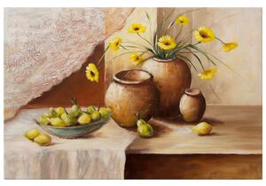 Ručne maľovaný obraz Žlté kvety vo váze Rozmery: 120 x 80 cm