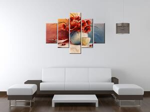 Ručne maľovaný obraz Kompozícia Vlčí mak - 5 dielny Rozmery: 100 x 70 cm