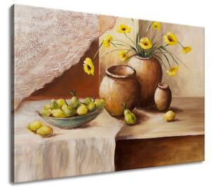 Ručne maľovaný obraz Žlté kvety vo váze Rozmery: 70 x 100 cm