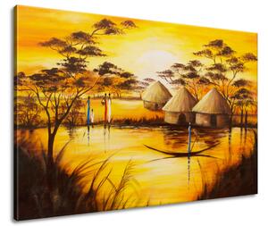 Ručne maľovaný obraz Africká dedina Veľkosť: 120 x 80 cm