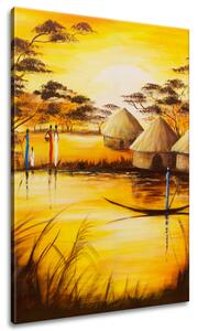 Ručne maľovaný obraz Africká dedina Rozmery: 70 x 100 cm