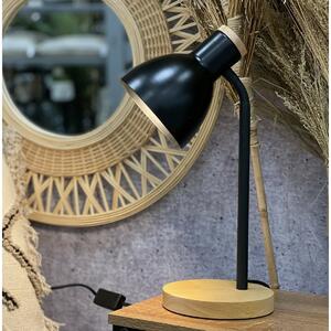 Kovová stolná lampa s dreveným podstavcom Solano čierna, 14 x 36 cm