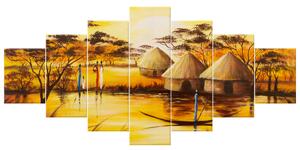 Ručne maľovaný obraz Africká dedina - 7 dielny Rozmery: 210 x 100 cm