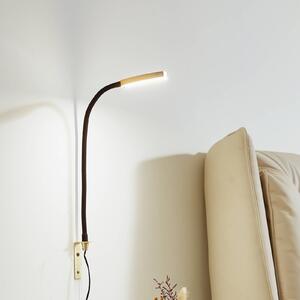 Lindby LED lampa na čítanie Flexola, zlatá, okrúhla, kov, zástrčka