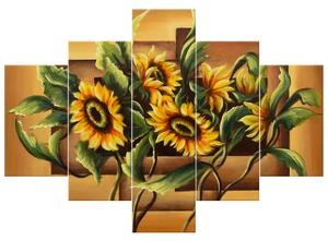 Ručne maľovaný obraz Kompozícia Slnečnice - 5 dielny Rozmery: 100 x 70 cm
