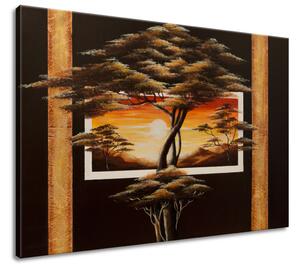 Ručne maľovaný obraz Africká krajina a stromy Rozmery: 120 x 80 cm