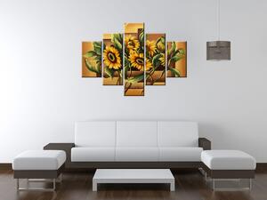 Ručne maľovaný obraz Kompozícia Slnečnice - 5 dielny Rozmery: 100 x 70 cm