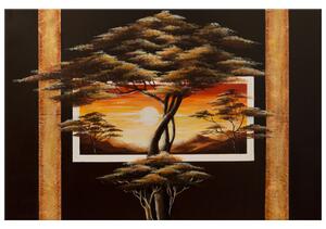Ručne maľovaný obraz Africká krajina a stromy Rozmery: 100 x 70 cm