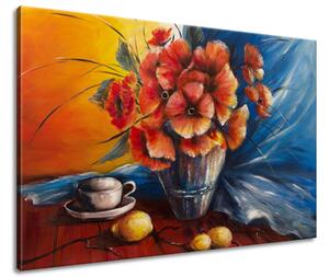 Ručne maľovaný obraz Váza s vlčím makom na stole Rozmery: 100 x 70 cm