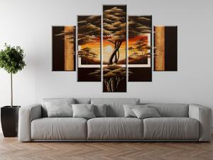 Ručne maľovaný obraz Africká krajina a stromy - 5 dielny Rozmery: 150 x 105 cm